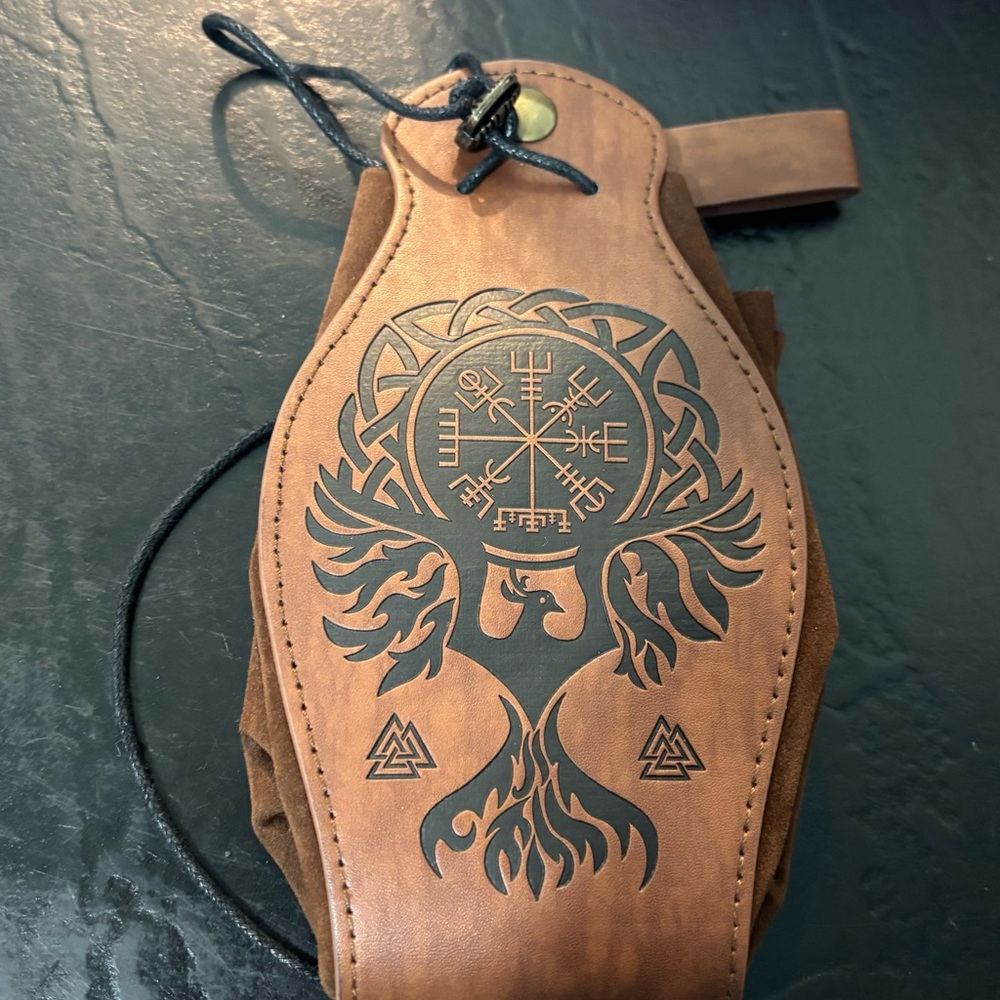Brown Leather Norse Design Pouch
